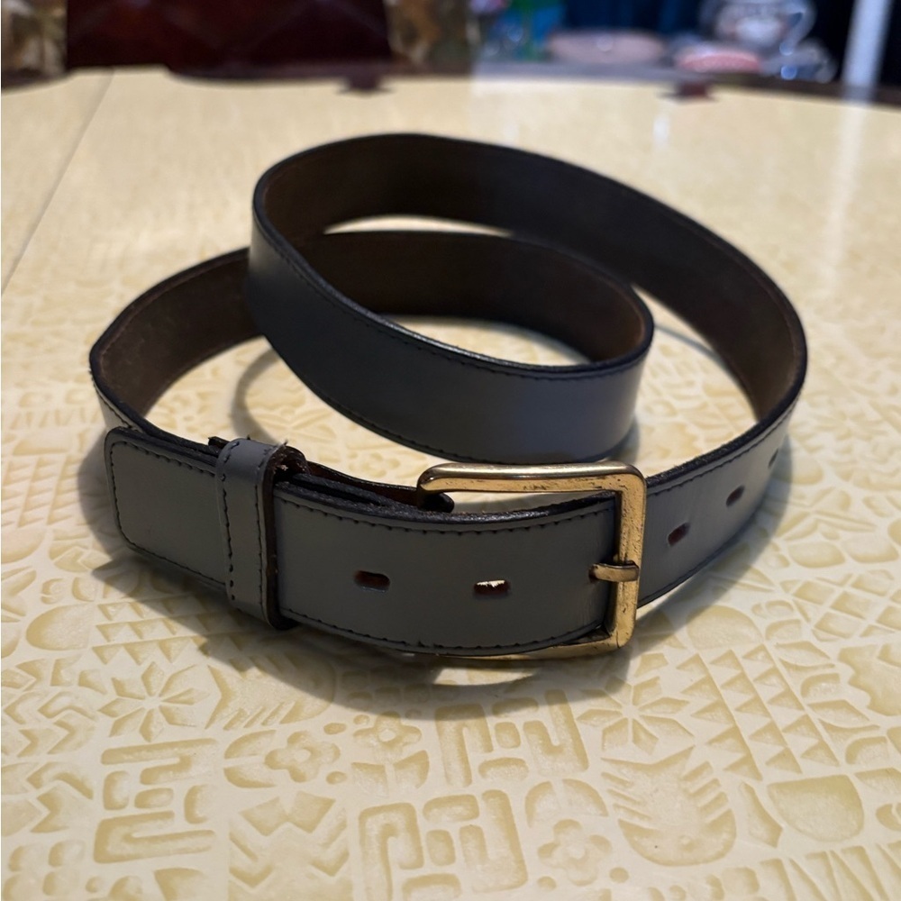 Vintage Men's Grey  Leather Belt and Brass Buckle